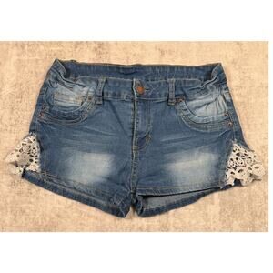 Women’s Denim Shorts Lace Trim Blue Low Rise Stretchy Size L